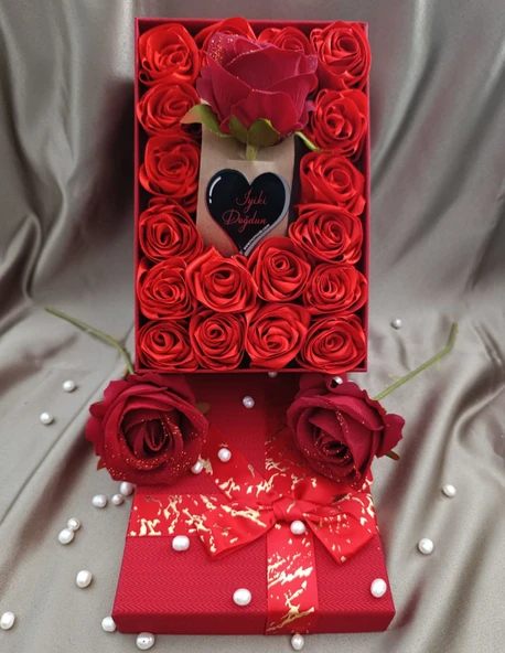 İnci Mode İyiki Doğdun 18+1 Çiçekli Kutu Hediyelik Çiçek Kutusu Kırmızı - 2