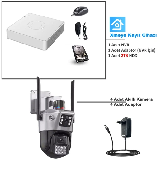 Ventus Set 4 Kameralı 2TB HDD li Güvenlik Kamera Sistemi Hareketli Kablosuz akıllı Xmeye - 3