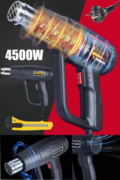 4500 Watt Darbeye Dayanıklı Bakır Sargılı Rezistans 2 kademeli Sıcak Hava Tabancası Isı Tabancası - 2