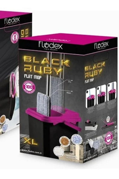 FLODEX Black Ruby Flat Mop Xl Büyük Boy Mikrofiber Temizlik Seti - 3
