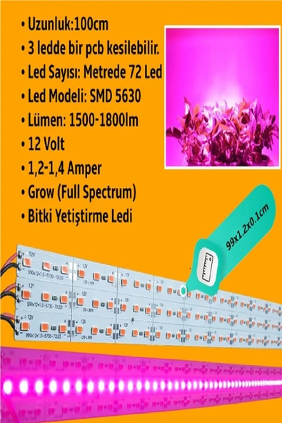 Kasalı Şeffaf Kapaklı Grow LED 12V 5630 Full Spectrum Bitki Yetiştirme Ledi 25CM - Resim 3