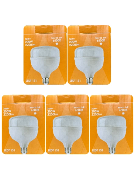 (5 Adet) Osaka 30W (200W) 6500K (Beyaz Işık) E27 Duylu (Kalın Duy) Torch Led Ampul (Yeni Model)