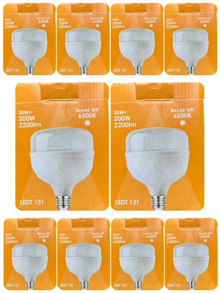 (10 Adet) Osaka 30W (200W) 6500K (Beyaz Işık) E27 Duylu (Kalın Duy) Torch Led Ampul (Yeni Model)