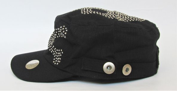 salarticaret Unisex Kuru Kafa Desenli Boncuklu Siyah Şapka - 3