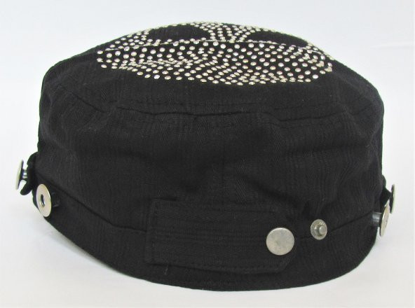 salarticaret Unisex Kuru Kafa Desenli Boncuklu Siyah Şapka - 4