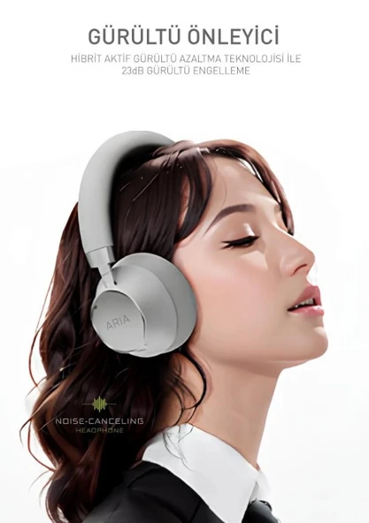 Aria ANC GÜMÜŞ Kulak Üstü Bluetooth Kulaklık - 3