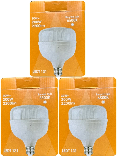 (3 Adet) Osaka 30W (200W) 6500K (Beyaz Işık) E27 Duylu (Kalın Duy) Torch Led Ampul (Yeni Model)