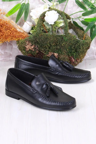 Pierre Cardin 25101 Siyah Hakiki Deri Erkek Babet Loafer Erkek Ayakkabı - Resim 5