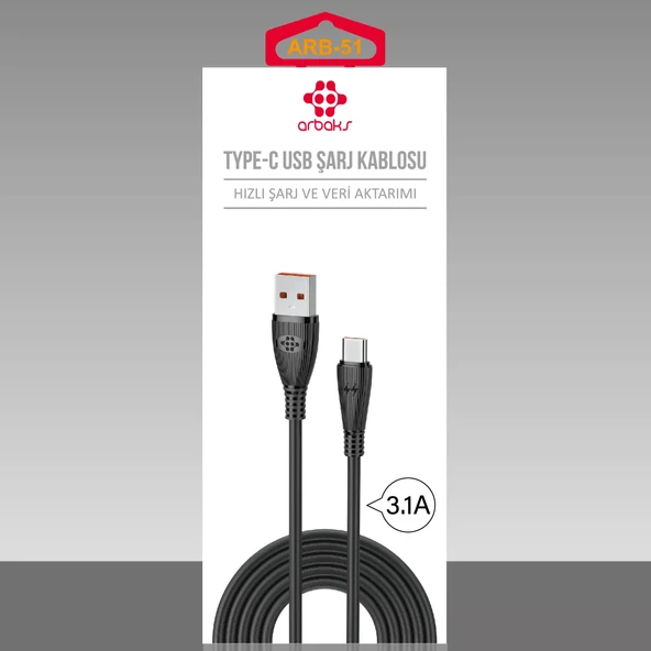 3.1A TYPE-C Şarj Kablosu Arbaks ARB-51 ürün görseli