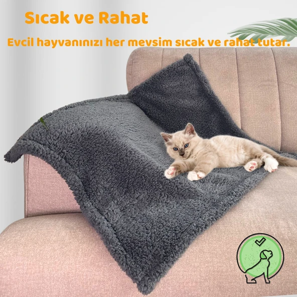 Beylini Kedi Köpek Battaniyesi Premium Peluş Evcil Hayvan Uyku Battaniyesi Yıkanabilir Gri 60x80 - 2
