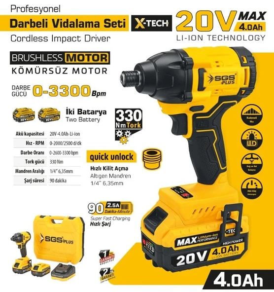 SGS5501 - 20 Volt 4 Amper 330 Nm Akülü Darbeli Vidalama Seti Kömürsüz Motor - 2