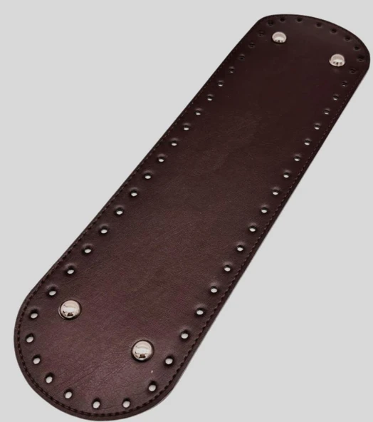 Çanta Aksesuar Suni Deri 37x10 cm Oval Çanta Tabanı Koyu Kahve Renk Gümüş Aparatlı