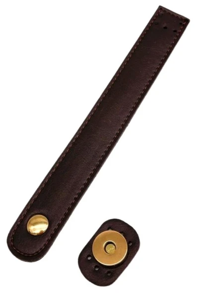 Çanta Aksesuar Suni Deri 18x2.3 cm Çanta Kapağı Koyu Kahve Light  Metalli ürün görseli 1