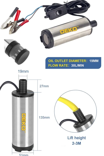 Paslanmaz Gövdeli Profesyonel Bakır Sargılı 12V Mini Mazot Sıvı Yağ Yakıt Aktarma  Pompası  51mm - 2