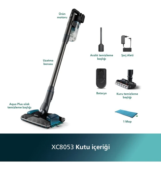 Philips Aqua Plus 8000 Serisi Kablosuz Dikey Süpürge XC8053/01 - 2