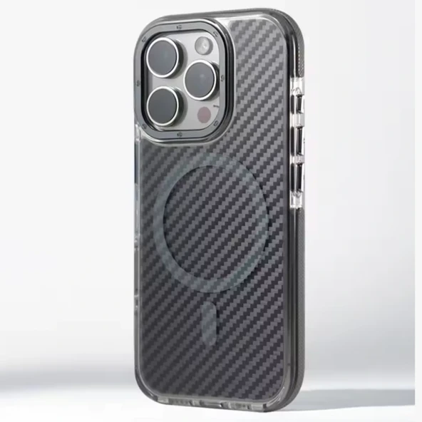 iPhone 15 Pro Max - Kutulu Karbon Fiber MagSafe Uyumlu Kılıfı Wireless Şarj Özellikli ürün görseli
