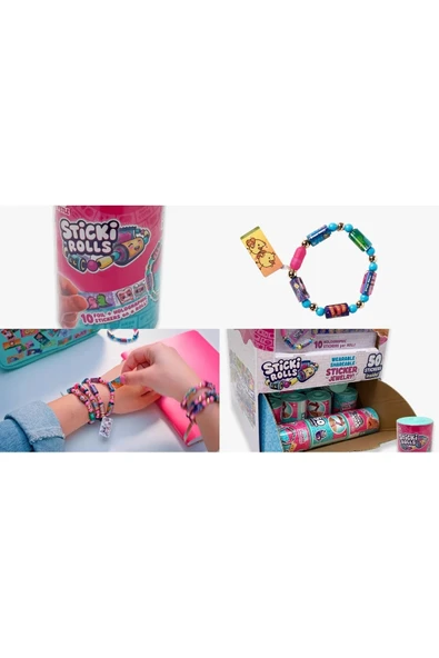 Sticki Rolls Bant Kapsülü 50 Stickerlı Bileklik Çıkartmalı Etiket - 4