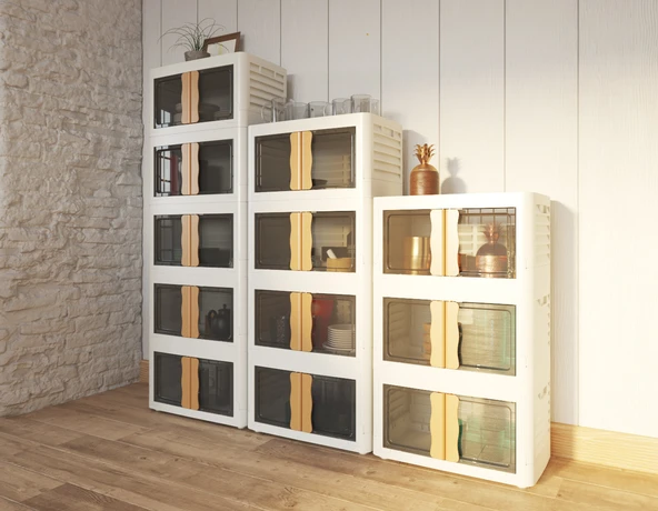Hi-box 4'Lü Katlanabilir Istiflenebilir Çok Amaçlı Organizer Eşya Dolabı Saklama Kutusu Plastik - 5