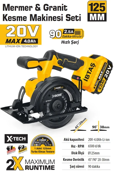 SGS5540 - 20 Volt 4 Amper 125mm Akülü Mermer Granit Fayans Makinası - 3
