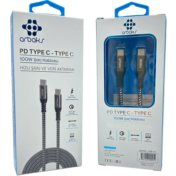 100W PD TYPE-C TYPE-C Şarj Kablosu Arbaks ARB-54