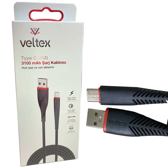 (TYPE-C) 3.1A Hızlı (SİYAH) Şarj Veri Aktarımı Veltex VTX-402 ürün görseli