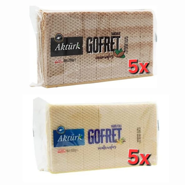 AKTÜRK GOFRET 200 GR 5 ADET KAKAOLU GOFRET , 200 GR 5 ADET VANİLYALI GOFRET