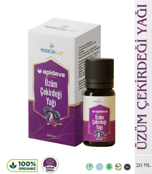 ÜZÜM ÇEKİRDEĞİ YAĞI SOĞUK SIKIM %100 SAF 20ml Apideva