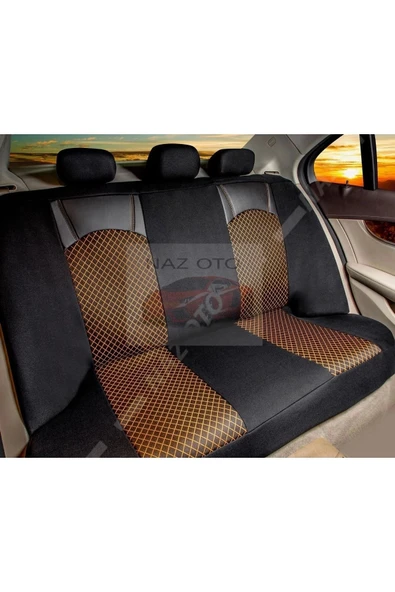 FIRST CLASS Kapitone Kumaş Siyah-Tarçın Deri ORTAPEDİK Oto Kılıfı - Resim 2