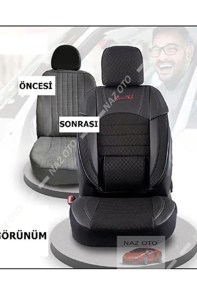 SPESIYAL Siyah Beyaz Deri ORTAPEDİK Araç Koltuk Kılıfı - Resim 3