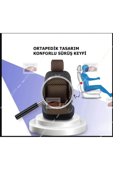 FIRST CLASS Kapitone Kumaş Siyah-Tarçın Deri ORTAPEDİK Oto Kılıfı - Resim 5