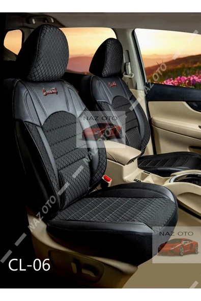 FIRST CLASS Kapitone Kumaş Siyah Deri ORTAPEDİK Oto Kılıfı