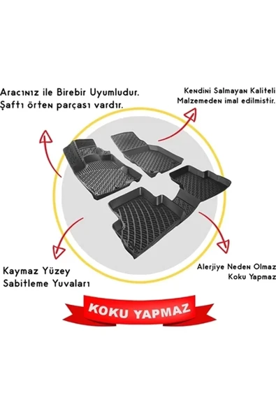 Porsche Cayenne 2011-2017 3D Siyah Kokusuz Havuzulu Paspas Takımı - 2