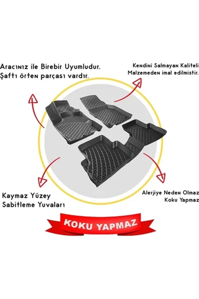 Volkswagen Caddy Panelvan (2 PARÇA) 2010-2015 3d Siyah Kokusuz Havuzulu Paspas Takımı - 2