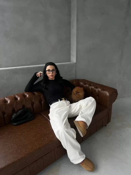 Bisiklet Yaka Uzun Kollu Crop - Siyah - 5