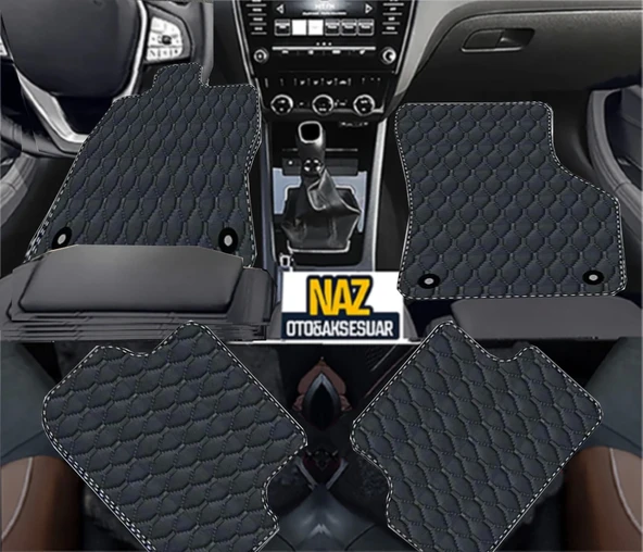 Audi TT MK3 2015+ Uyumlu Siyah Dikişli Siyah Deri Paspas