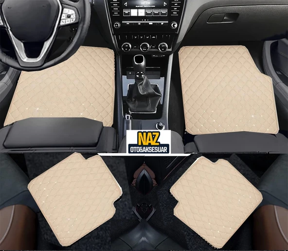 Audi A6 2004-2010 Uyumlu Bej Dikişli Bej Deri Paspas