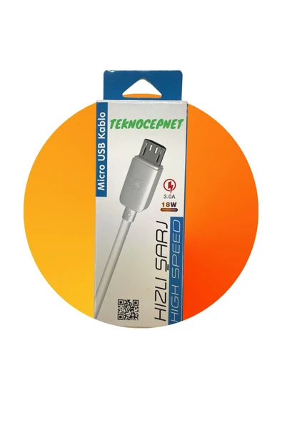 TEKNOCEPNET Micro Usb Android Şarj Kablosu 3 Amper Hızlı Şarj Destekli 1 Metre