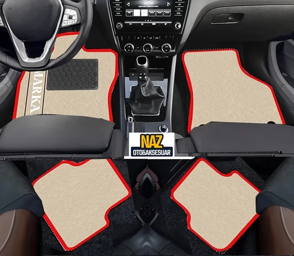 Audi A1 2010 - 2018  Bej Halı Kırmızı Kenar  Petek Topuk