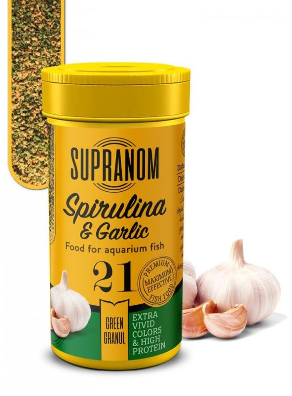 Supranom tüm balıklar için spirulina & garlic green granul 100ml (21)