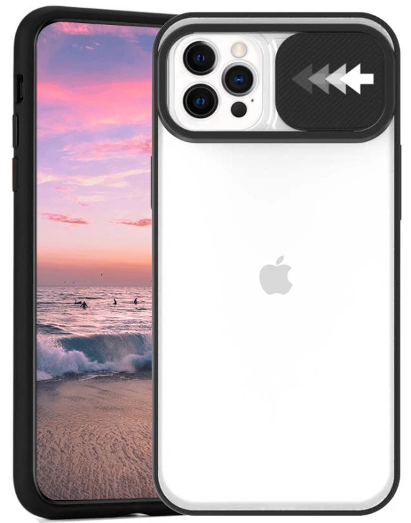 Apple iPhone 12 Pro Max Kılıf Kamera Korumalı Kızaklı Şeffaf Sert Kapak