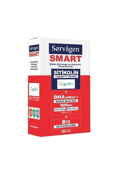 Sorvagen Smart 30 Kapsül ( Sitikolin Dha Omega 3 Ve B12 içeren Takviye Edici Gıda )