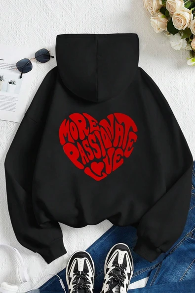 More Love Baskılı  Pamuklu Oversize Sweatshirt - Resim 7