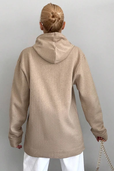 Kapüşonlu Baskılı  Pamuklu Oversize Sweatshirt - 4