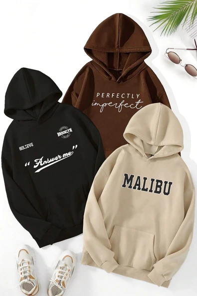3'lu Paket Baskılı Oversize Unisex Sweatshirt - 7