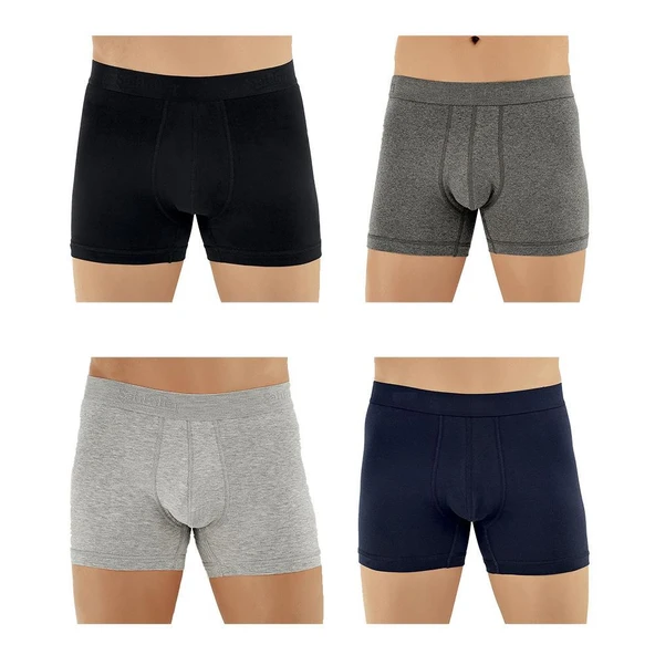 Şahinler E031 Erkek Likralı Boxer Külot 1Gri-1K.Gri-1Lacivert-1Siyah M- 4'lü Paket