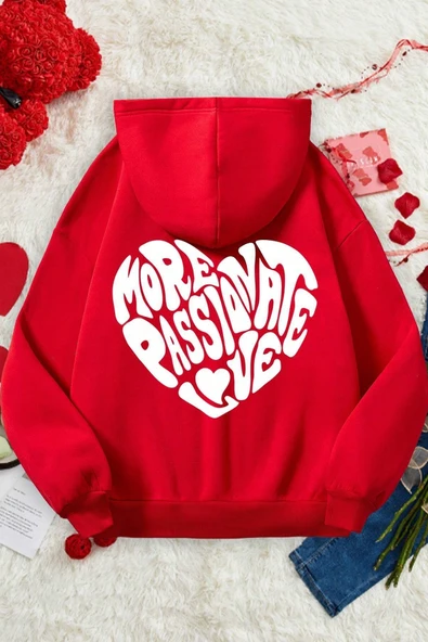 More Love Baskılı  Pamuklu Oversize Sweatshirt - Resim 4