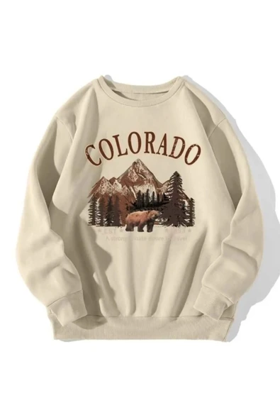 Colorado Baskılı  Pamuklu Oversize Sweatshirt