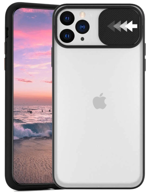 Apple iPhone 11 Pro Max Kılıf Kamera Korumalı Kızaklı Şeffaf Sert Kapak