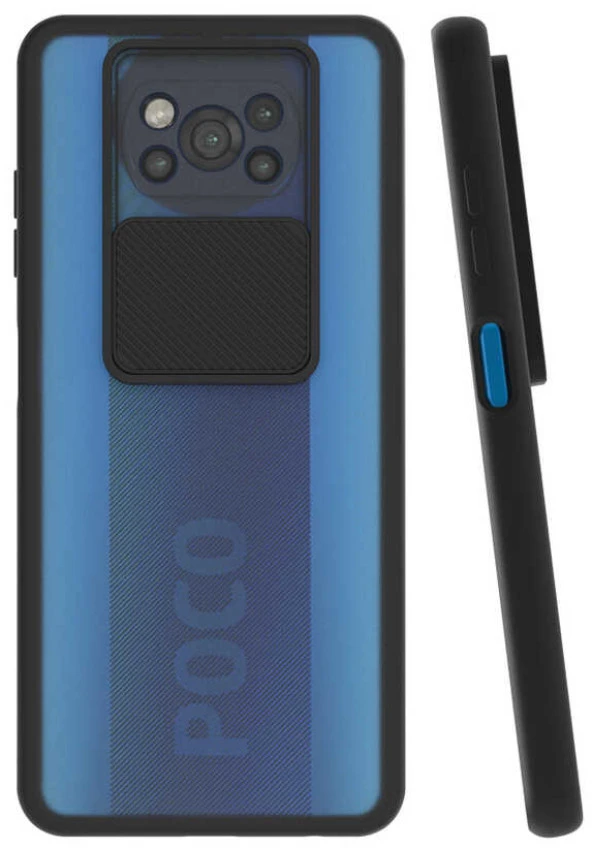 Xiaomi Poco X3 Kılıf Kamera Korumalı Kızaklı Şeffaf Sert Kapak