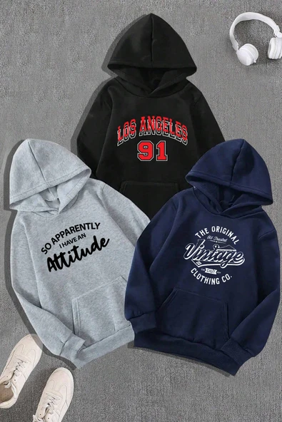 3'lu Paket Baskılı Oversize Unisex Sweatshirt - 9